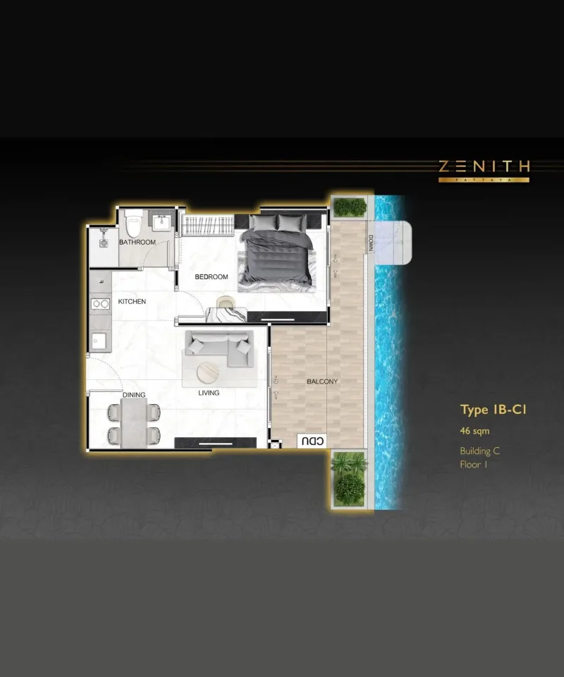 1-Bedroom Condo with Pool View at Zenith Pattaya, Pattaya