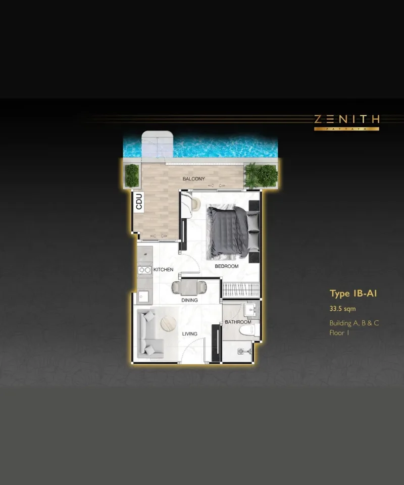 1-Bedroom Condo with Pool View at Zenith Pattaya, Pattaya