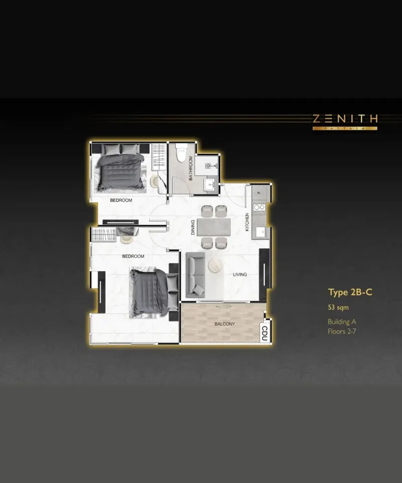 Квартира с 2 спальнями и видом на бассейн в Zenith Pattaya, Паттайя
