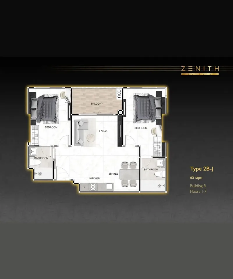Квартира с 2 спальнями и видом на бассейн в Zenith Pattaya, Паттайя