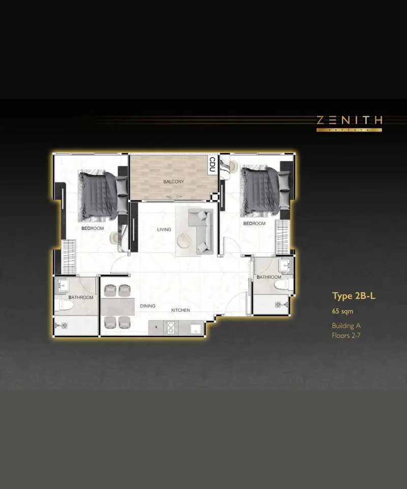 Квартира с 2 спальнями и видом на бассейн в Zenith Pattaya, Паттайя