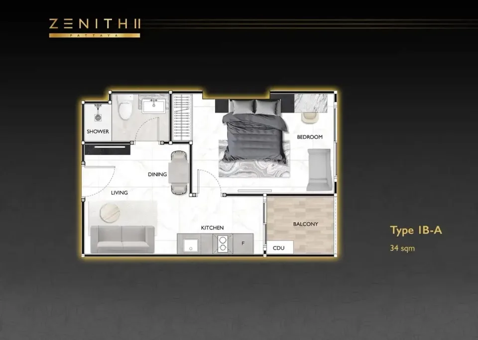 Квартира с 1 спальней и видом на бассейн в Zenith 2 Pattaya, Паттайя