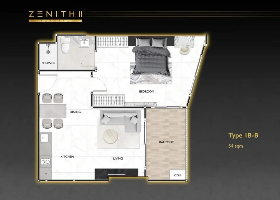 Квартира с 1 спальней и видом на бассейн в Zenith 2 Pattaya, Паттайя