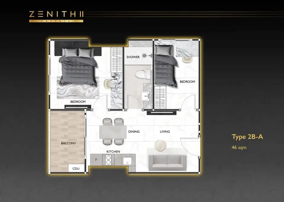 Квартира с 2 спальнями и видом на бассейн в Zenith 2 Pattaya, Паттайя