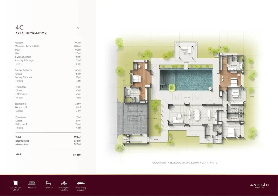 4-Bedroom Villa with Private Pool at Anchan Burgundy, Phuket