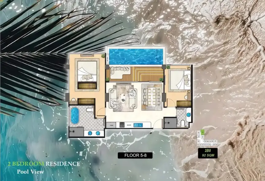 2-Bedroom Condo at The Riviera Beverly Hills Residences in Jomtien, Pattaya, Jomtien