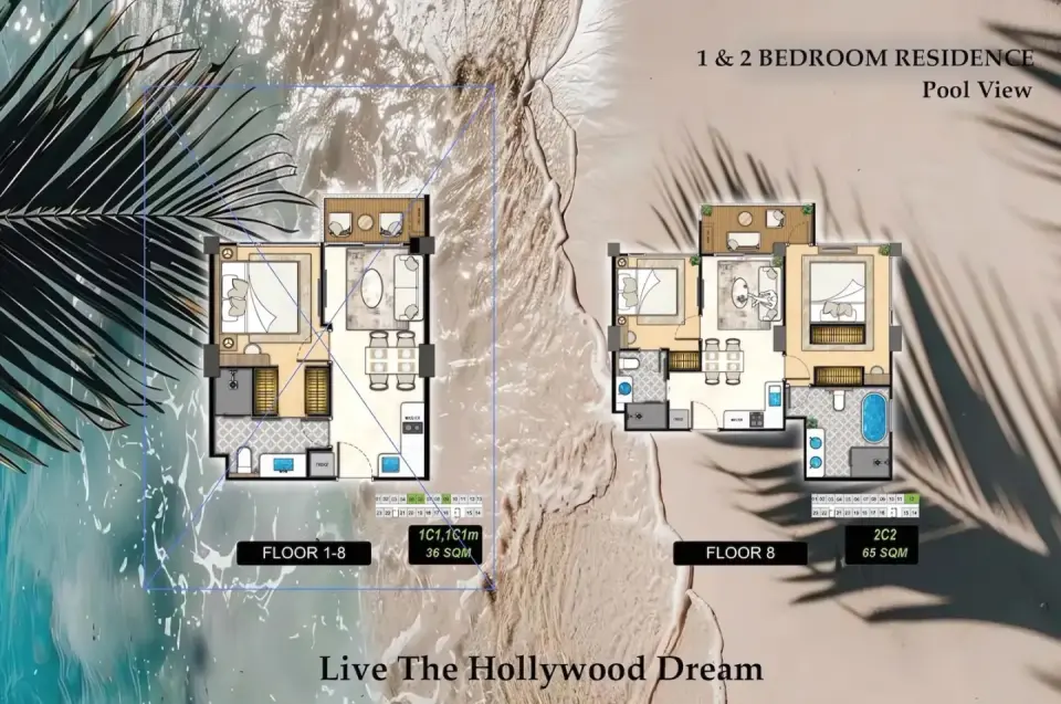 2-Bedroom Condo at The Riviera Beverly Hills Residences in Jomtien, Pattaya, Jomtien