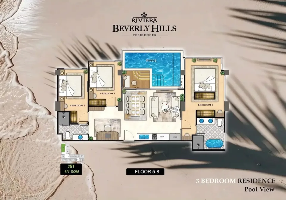 3-Bedroom Condo at The Riviera Beverly Hills Residences in Jomtien, Pattaya, Jomtien