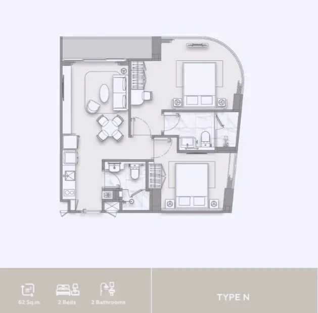 Квартира с 2 спальнями в Vibe Residence Karon, Пхукет