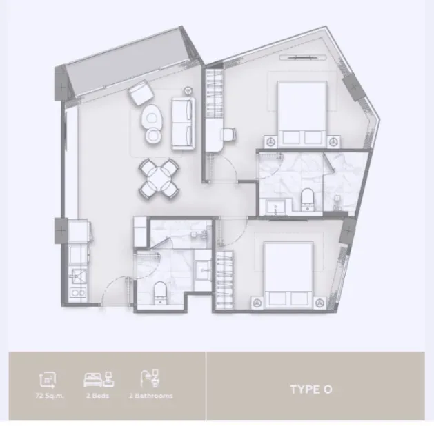 Квартира с 2 спальнями в Vibe Residence Karon, Пхукет