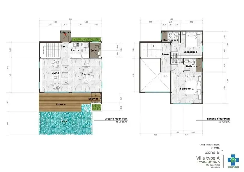 Вилла с 2 спальнями и частным бассейном в Utopia Maikhao, Пхукет