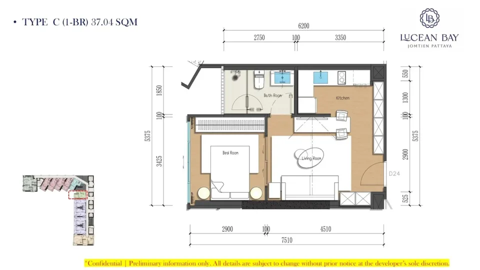 1-Bedroom Condo with Sea View at Lucean Bay Jomtien Pattaya Wellness Residences