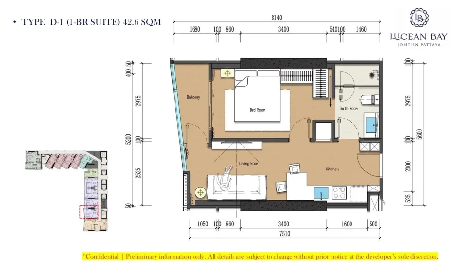 1-Bedroom Condo with Sea View at Lucean Bay Jomtien Pattaya Wellness Residences