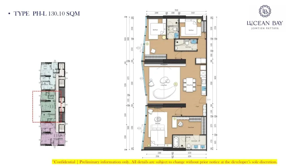 3-Bedroom Condo with Sea View at Lucean Bay Jomtien Pattaya Wellness Residences