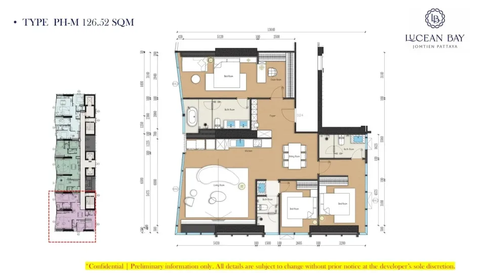 3-Bedroom Condo with Sea View at Lucean Bay Jomtien Pattaya Wellness Residences