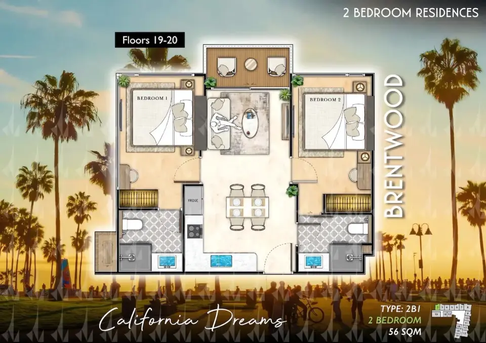 Квартира с 2 спальнями и видом на город в The Riviera Santa Monica, Джомтьен