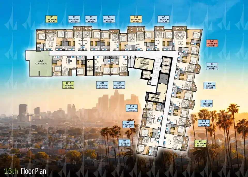 Квартира с 1 спальней и видом на город в The Riviera Santa Monica, Джомтьен