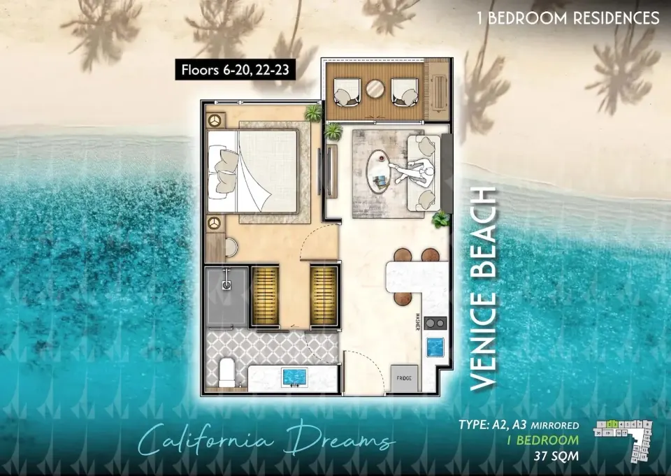 Квартира с 1 спальней и видом на город в The Riviera Santa Monica, Джомтьен